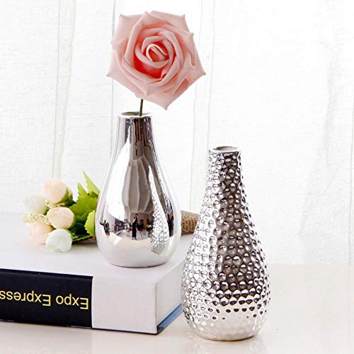 WOOAI Floreros nórdicos Sobremesa Pequeño Florero de cerámica de Plata Dorada Sala de Estar Adornos Minimalistas Boda Decoración del hogar, Plata B