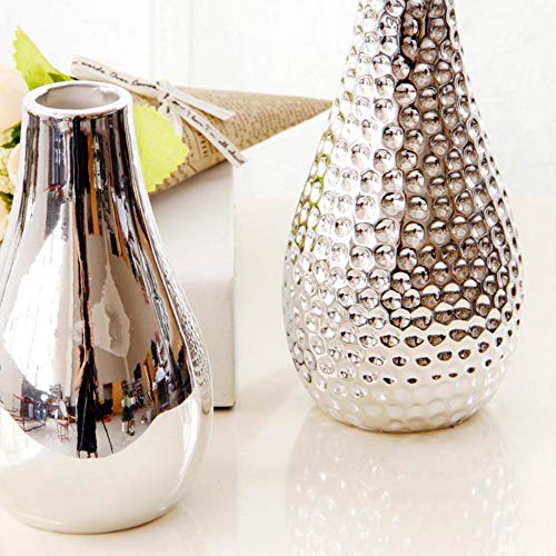 WOOAI Floreros nórdicos Sobremesa Pequeño Florero de cerámica de Plata Dorada Sala de Estar Adornos Minimalistas Boda Decoración del hogar, Plata B
