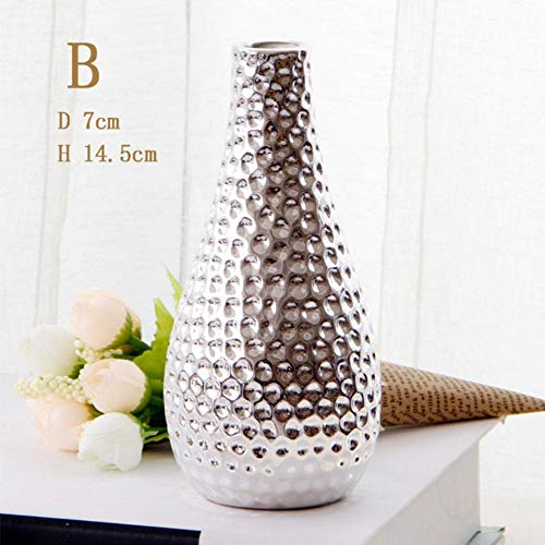 WOOAI Floreros nórdicos Sobremesa Pequeño Florero de cerámica de Plata Dorada Sala de Estar Adornos Minimalistas Boda Decoración del hogar, Plata B