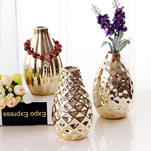 WOOAI Floreros nórdicos Sobremesa Pequeño Florero de cerámica de Plata Dorada Sala de Estar Adornos Minimalistas Boda Decoración del hogar, Plata B