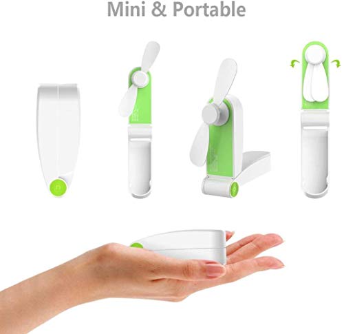 Woodtree Mini Bolsillo Plegable del Ventilador, Ventilador del Bolsillo portátil Recargable portátil con Cable USB Ajustables 2 velocidades de Viaje Casa Rosa Aire Libre Color: Verde (Color : Vert)
