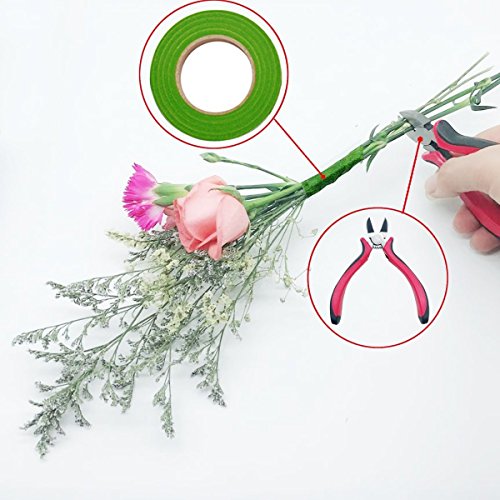 Woohome Herramienta Florales 1/2 Cinta Floral Verde Stem Tape, Alambre Floral de Calibre 22, Alambre Floral Wire 26 y 4 1/2 Inch Cortador de Alambre
