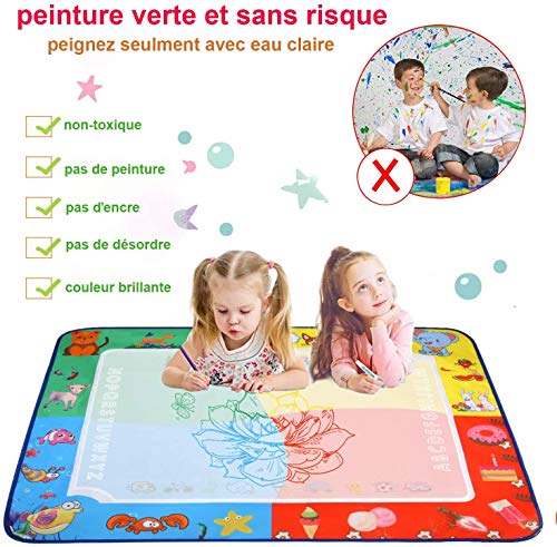 Wrei Agua Dibujo Pintura,110x90 cm Alfombra de Agua Doodle, Pizarra Mágica, Esteras de Agua Doodle. 6 Bolígrafos, 2 Plantillas, 1 Manual de dibujo. Juegos Juguetes Educativo para Niños 2+ años
