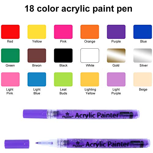 Wrei Rotuladores De Pintura Acrílica, 18 Colores Marcadores Rotuladores para Pintar en Piedra,DIY Art, Cerámica, Porcelana, Vidrio, Guijarros, Tela, Lienzo, Madera y Diseño De Tazas Personalizadas