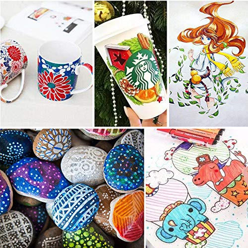 Wrei Rotuladores De Pintura Acrílica, 18 Colores Marcadores Rotuladores para Pintar en Piedra,DIY Art, Cerámica, Porcelana, Vidrio, Guijarros, Tela, Lienzo, Madera y Diseño De Tazas Personalizadas