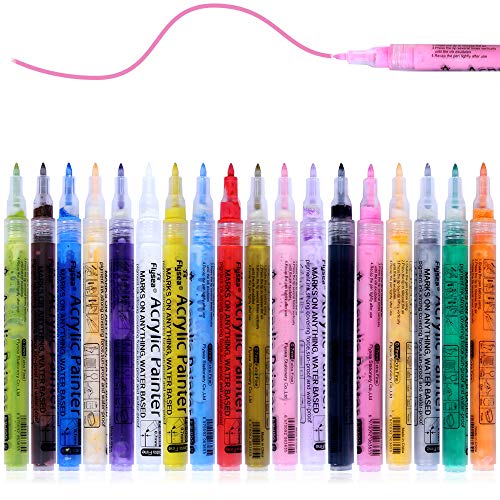 Wrei Rotuladores De Pintura Acrílica, 18 Colores Marcadores Rotuladores para Pintar en Piedra,DIY Art, Cerámica, Porcelana, Vidrio, Guijarros, Tela, Lienzo, Madera y Diseño De Tazas Personalizadas