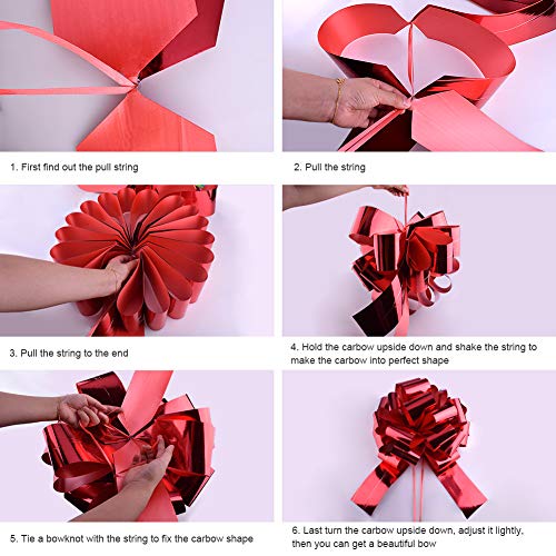 WXJ13 - Lazos de coche con cinta de 6 m para regalos de Navidad, decoración de regalo, bailes, fiestas sorpresas, nuevas casas, color rojo brillante