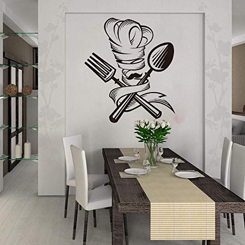 wZUN Cocina Restaurante Chef Bigote Herramienta de Cocina Decoración del hogar Cuchara Tenedor Etiqueta de la Pared Vinilo 50X42cm