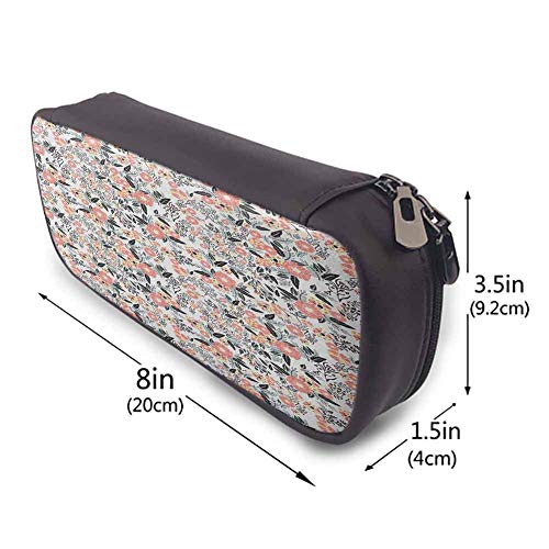 XCNGG Garden Art Estuche para lápices de cuero PU de alta capacidad, dibujo de un campo de flores con flores silvestres en tonos pastel para estudiantes y artistas Salmón Mostaza Gris carbón
