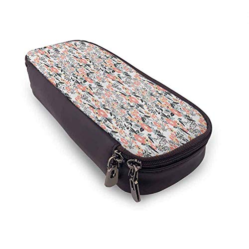 XCNGG Garden Art Estuche para lápices de cuero PU de alta capacidad, dibujo de un campo de flores con flores silvestres en tonos pastel para estudiantes y artistas Salmón Mostaza Gris carbón