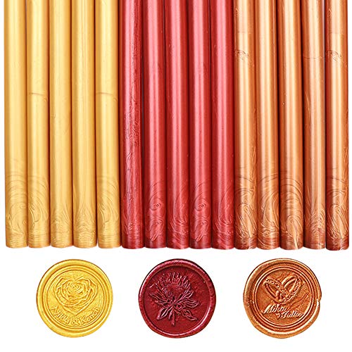 Xiangmall 15 Piezas Cera de Sellado Vintage Barras de Cera para Lacre Cera Pistola Invitaciones de Boda Sobres Tarjetas Envoltorio de Regalo (vino rojo, cobre, oro)
