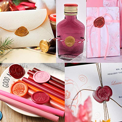 Xiangmall 15 Piezas Cera de Sellado Vintage Barras de Cera para Lacre Cera Pistola Invitaciones de Boda Sobres Tarjetas Envoltorio de Regalo (vino rojo, cobre, oro)
