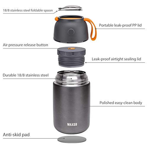 XIAPIA 2 Piezas Frasco Termo para Comida 500 & 700ml,Contenedor Térmico para Alimentos para Niños Almuerzo Escolar,Fácil de Limpiar,Botellas de Agua para Niños,Bicicletas,Picnic (Gris)