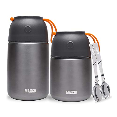XIAPIA 2 Piezas Frasco Termo para Comida 500 & 700ml,Contenedor Térmico para Alimentos para Niños Almuerzo Escolar,Fácil de Limpiar,Botellas de Agua para Niños,Bicicletas,Picnic (Gris)