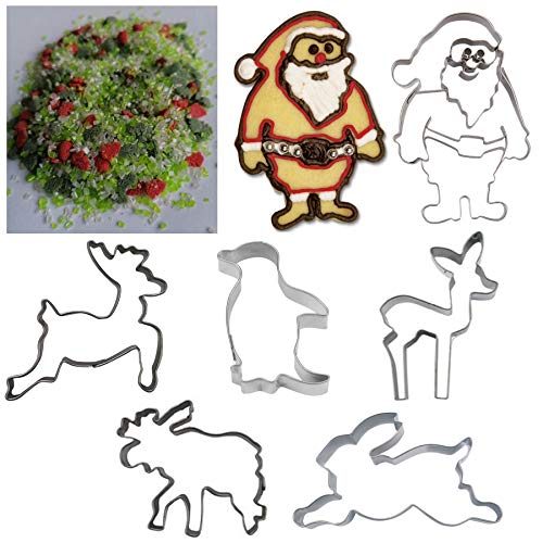 Yagma - Juego de 6 moldes para galletas (50 g), diseño de Papá Noel y sus amigos (pingüino, ciervo, reno, muñeco de nieve, alce