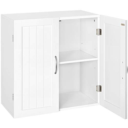 Yaheetech Armario de Pared Baño Blanco con 2 Estantes Gabinete Baño Moderno de Almacenaje para Zona de Lavandería