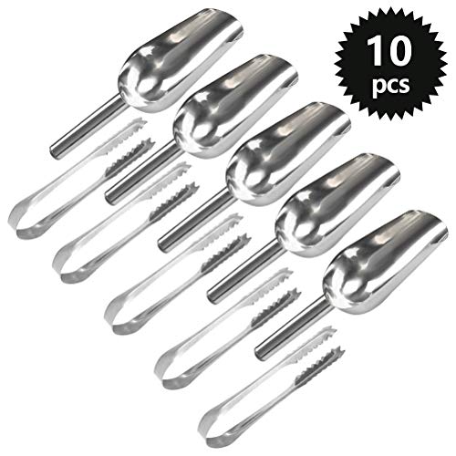 YANSHON Pinzas Chuches Pala Hielo Pinzas 10pcs de Acero INOX Pala Helado Pinzas Hielo Cucharas Helado, Pinzas Cocina Pala Dulce Pinzas, Pala de Caramelo para Barra/Buffet/Fiesta/Boda/Cocina, 8"/6"