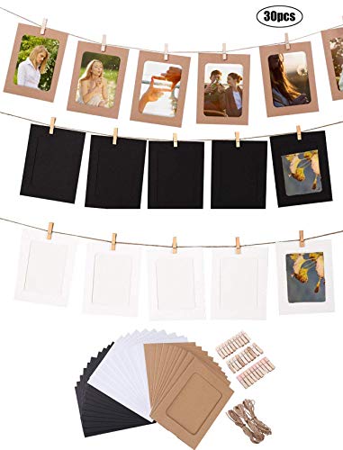 Yeelan 30PC Marcos de Fotos de Papel de Bricolaje Kraft Marco de la Foto de cartón se Adapta a 3" decoración con Pinzas la Dormitorio de la Oficina de Navidad de la Universidad