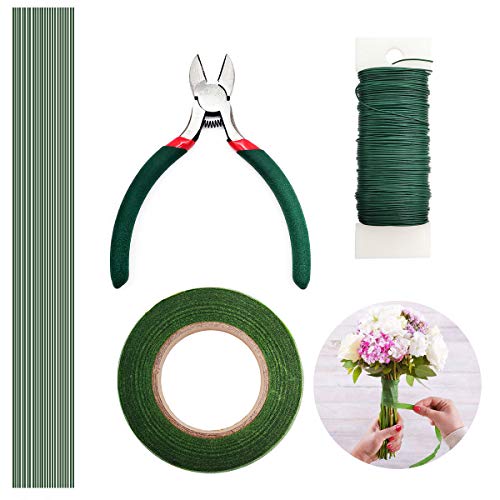 YLX Herramienta Florales, 4 Pz Herramientas Arreglo Floral Kit, Stem Tape, Estilo Alambre, Cortador de Alambre y Tijeras (Verde)