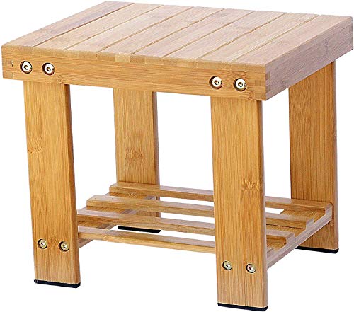 Yoassi - Taburete bajo de bambú natural con estante de almacenamiento para niños y adultos