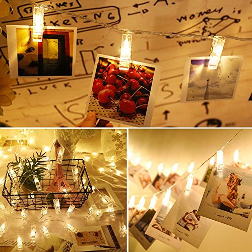 Yolistar 3M 20LED Foto Clip Cadena de Luces LED 2 piezas, Guirnalda de Luces para Decoración de Fotos, Blanco Cálido LED Foto Peg Clip Decoración Habitaciones, Bodas and Cumpleaños - 6M 40LED