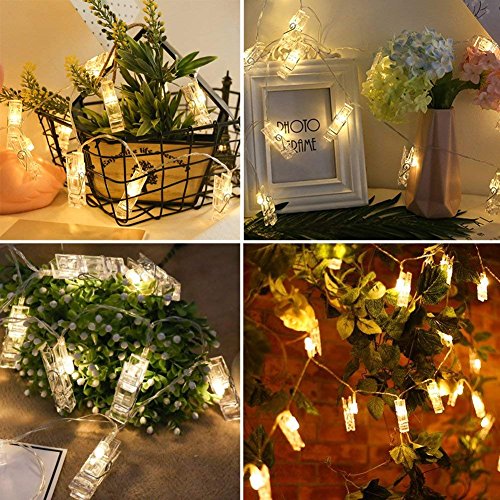 Yolistar 3M 20LED Foto Clip Cadena de Luces LED 2 piezas, Guirnalda de Luces para Decoración de Fotos, Blanco Cálido LED Foto Peg Clip Decoración Habitaciones, Bodas and Cumpleaños - 6M 40LED