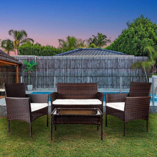 YOUKE Conjunto de Muebles de jardín de ratán para Interiores y Exteriores, 4 Piezas, sofá, Mesa, marrón