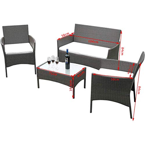 YOUKE Conjunto de Muebles de jardín de ratán para Interiores y Exteriores, 4 Piezas, sofá, Mesa, marrón
