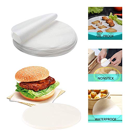 YOUYIKE 500 Hojas Papel Antiadherente Horno Papel Redondo,Papel de Hornear Redondo para Hamburguesas，Cheeseburgers, Albóndigas, Sartén, Barbacoa