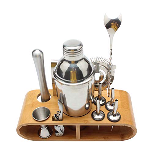 Yuciya Coctelería Set, Set de Coctelera de 12 Piezas Set de Herramientas de Barra de Acero Inoxidable Kit de Barman con Elegante Soporte de Bambú