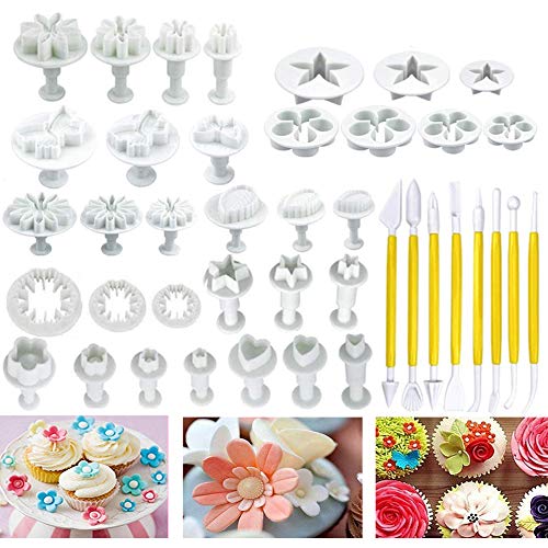 YUESEN Set de Moldes para Fondant Tarta Cortadores Fondant Set Decoración de Tartas, Pastel Azúcar Fondant Galleta Cookies Bricolaje Fondant Cake Decorating Cortador Fondant Expulsor, 41Piezas
