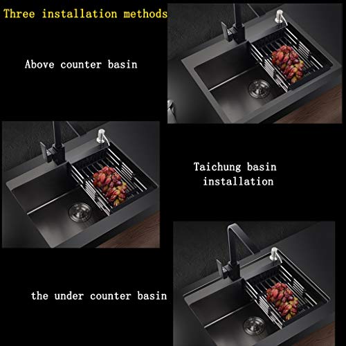 YUESFZ Fregaderos Mueble Bar Cuadrado De Cocina con Dispensador De Jabón Fregadero De Acero Inoxidable para Cocina De Hotel Juego De Grifería Negra con Diseño De Tres Orificios