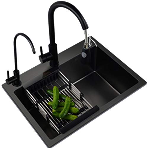 YUESFZ Fregaderos Mueble Bar Cuadrado De Cocina con Dispensador De Jabón Fregadero De Acero Inoxidable para Cocina De Hotel Juego De Grifería Negra con Diseño De Tres Orificios