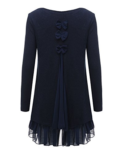 ZANZEA Jersey Mujer Jumper Suéter Larga Tops Vestidos de Encaje para Vestido Lazo Elegant Fiesta de Noche Suéter de Punto para Mujeres Otoño Invierno Tallas Grandes Azul-399848 S
