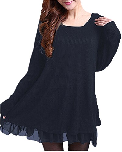 ZANZEA Jersey Mujer Jumper Suéter Larga Tops Vestidos de Encaje para Vestido Lazo Elegant Fiesta de Noche Suéter de Punto para Mujeres Otoño Invierno Tallas Grandes Azul-399848 S