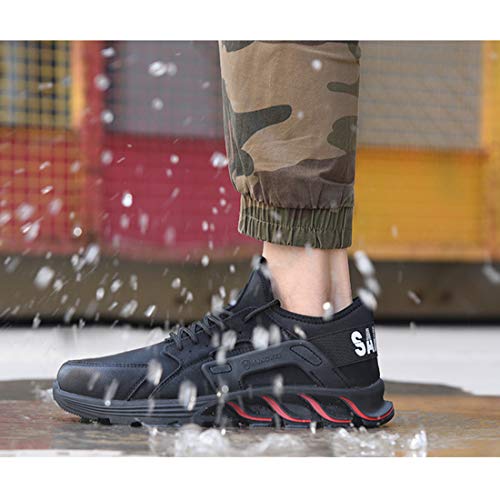 Zapatillas de Seguridad Hombre Mujer, Calzado de Trabajo con Punta de Acero Ligeras Zapatilla de Deporte S1P Unisex,Negro,44EU