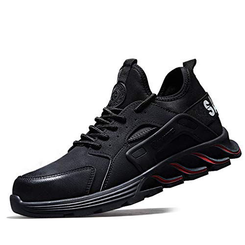 Zapatillas de Seguridad Hombre Mujer, Calzado de Trabajo con Punta de Acero Ligeras Zapatilla de Deporte S1P Unisex,Negro,44EU