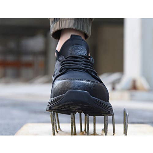 Zapatillas de Seguridad Hombre Mujer, Calzado de Trabajo con Punta de Acero Ligeras Zapatilla de Deporte S1P Unisex,Negro,44EU