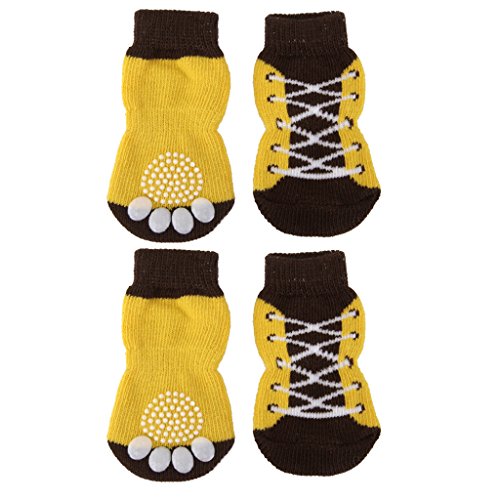 Zapatos Del Animal Domestico Del Perro De Perrito Zapatillas Patron Calcetines Antideslizantes Cordon W / Impresiones De La Pata L