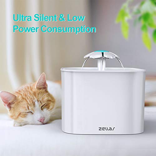 Zellar Fuente De Agua para Mascotas, Fuente para Beber para Perros, Fuente Dispensadora Automática De Agua para Gatos, 2L (Blanco)