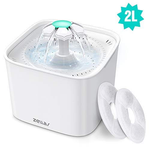 Zellar Fuente De Agua para Mascotas, Fuente para Beber para Perros, Fuente Dispensadora Automática De Agua para Gatos, 2L (Blanco)