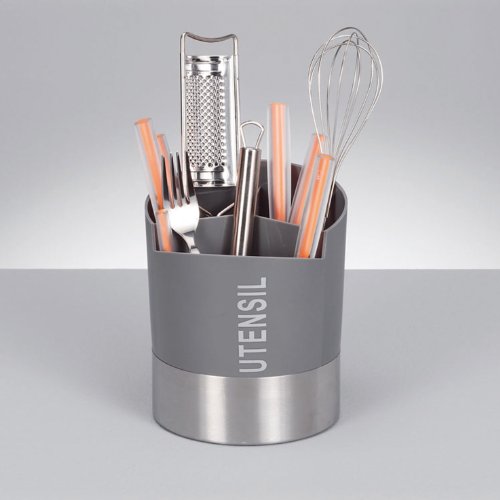 Zeller 24876 Porta-Utensilios, Acero Inoxidable, Gris, 14.5x14.5x17 cm