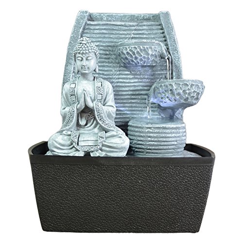 Zen'Light Fontaine d'Intérieur Mur Bouddha Méditation, Plateado, 20 x 15 x 24 cm