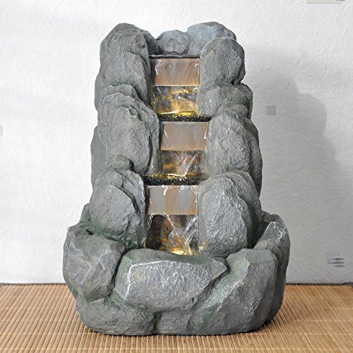 Zen'Light Rocky Fuente de Interior, Resina, Gris, 24 x 21 x 34 cm