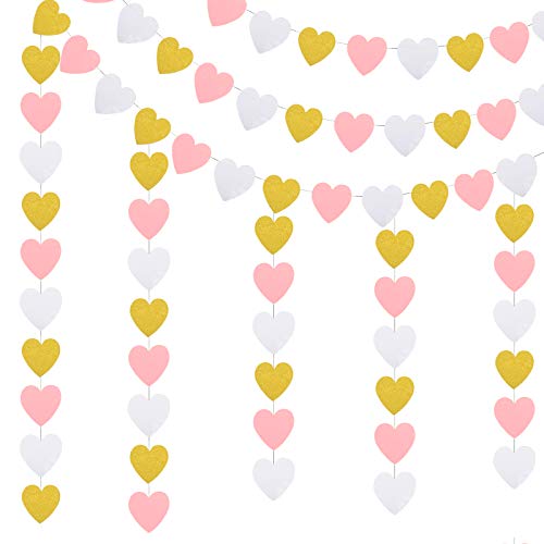 ZERHOK 3pcs Pancartas de Corazones Guirnaldas de Papel de Corazón Banner Colgante de San Valentín Despedida de Soltera Decoración de la Habitación Aniversario Boda