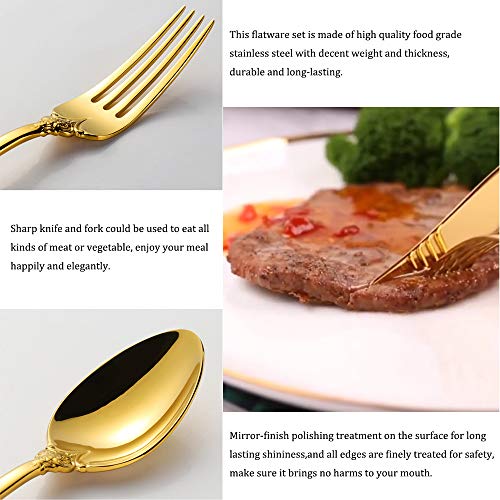 ZFQ Set de Cubiertos de Color Dorado de acero inoxidable 18/10, Estilo Vintage, acabado pulido brillante, para Cocina, Restaurante, Fiesta, Juego de 13, Un juego completo de cubertería