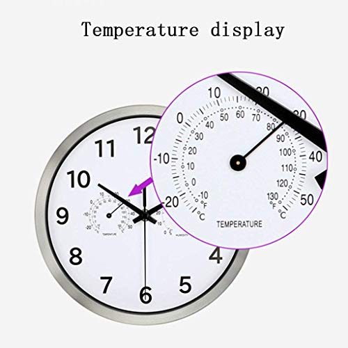 ZHAS Horloge murale d'intérieur Avec thermomètre et hygromètre - Horloge murale décorative - Horloge murale européenne créative - Horloge électronique - Côté Argent (10 pouces) 0