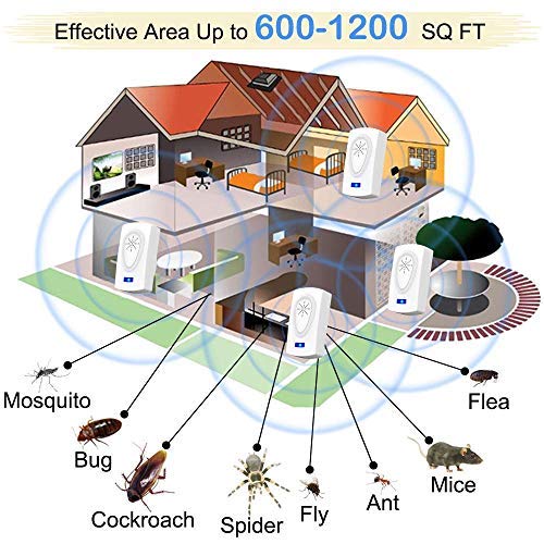 ZHENROG Repelente Ultrasónico, 2020 Nuevo Plagas Control Interiores, Insectos Antimosquitos Eléctrico Extra Fuerte para Interiores - Insectos, Hormigas, Cucarachas, Ratones, Ratas, Roedores (4-Pack)