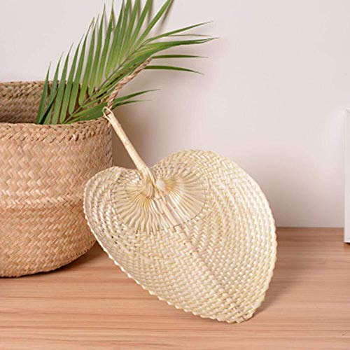 Zihuist Abanicos de Mano Ventilador de Hoja de Palma Hecho a Mano, Ventiladores de Rafia Natural Ventilador de bambú de Mano en Forma de corazón Ventilador de Verano (Size : 4 Pack)