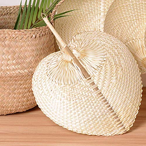 Zihuist Abanicos de Mano Ventilador de Hoja de Palma Hecho a Mano, Ventiladores de Rafia Natural Ventilador de bambú de Mano en Forma de corazón Ventilador de Verano (Size : 4 Pack)